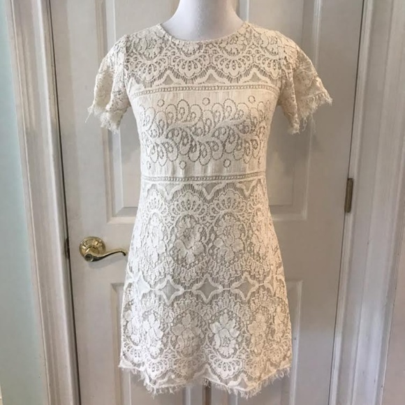 Free People Ivory Eyelash Lace Shift Mini Dress 4 - Picture 2 of 9